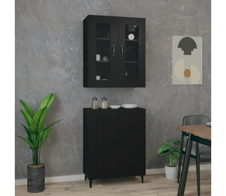 vidaXL Komoda, juodos spalvos, 69,5x34x180cm, apdirbta mediena