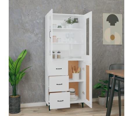 vidaXL Komoda, baltos spalvos, 69,5x34x180cm, apdirbta mediena, blizgi