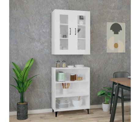 vidaXL Credenza Bianco Lucido 69,5x34x180 cm in Legno Multistrato