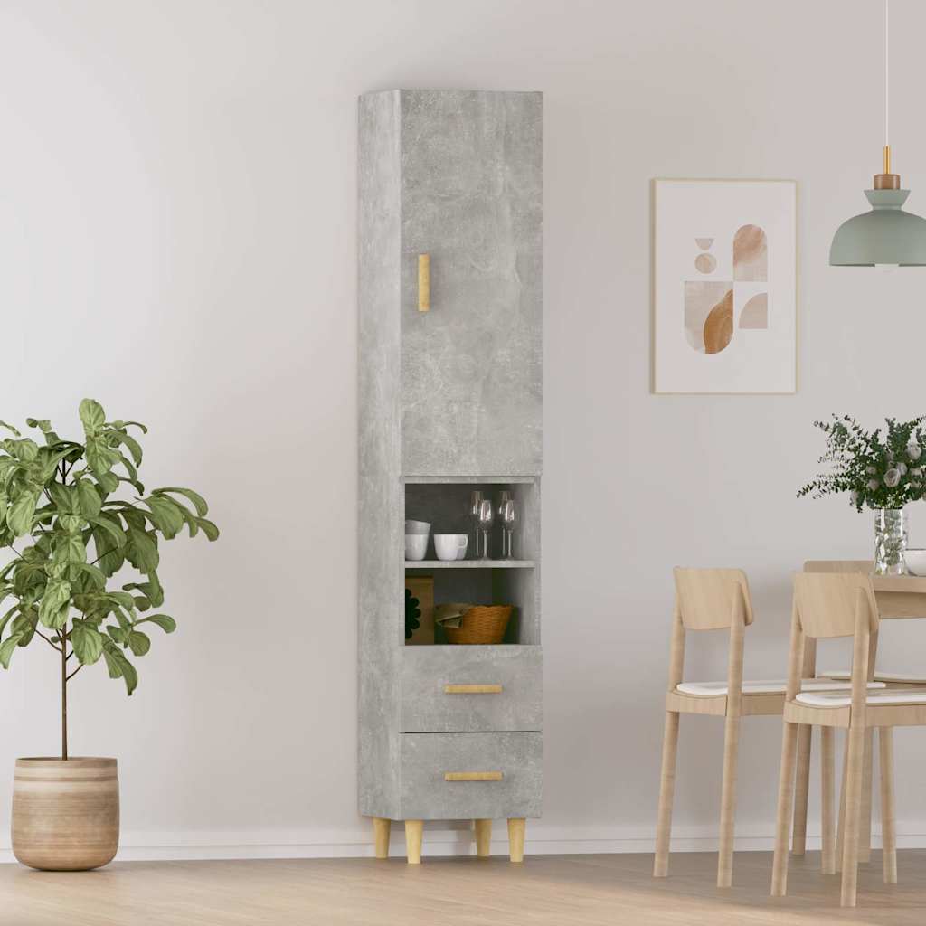 vidaXL Kaappi betoninharmaa 34,5x34x180 cm tekninen puu