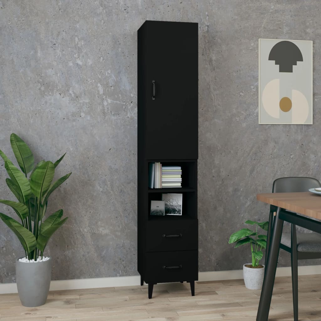 vidaXL Dulap înalt, negru, 34,5x34x180 cm, lemn prelucrat