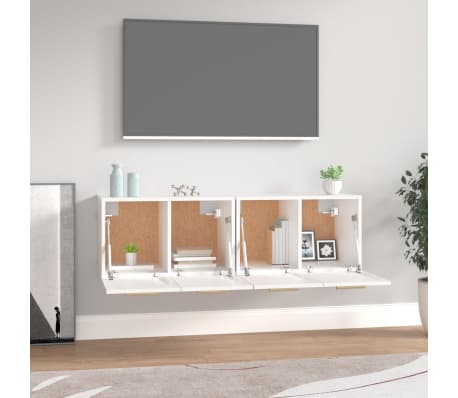 vidaXL Sieninės spintelės, 2vnt., baltos, 60x36,5x35cm, mediena