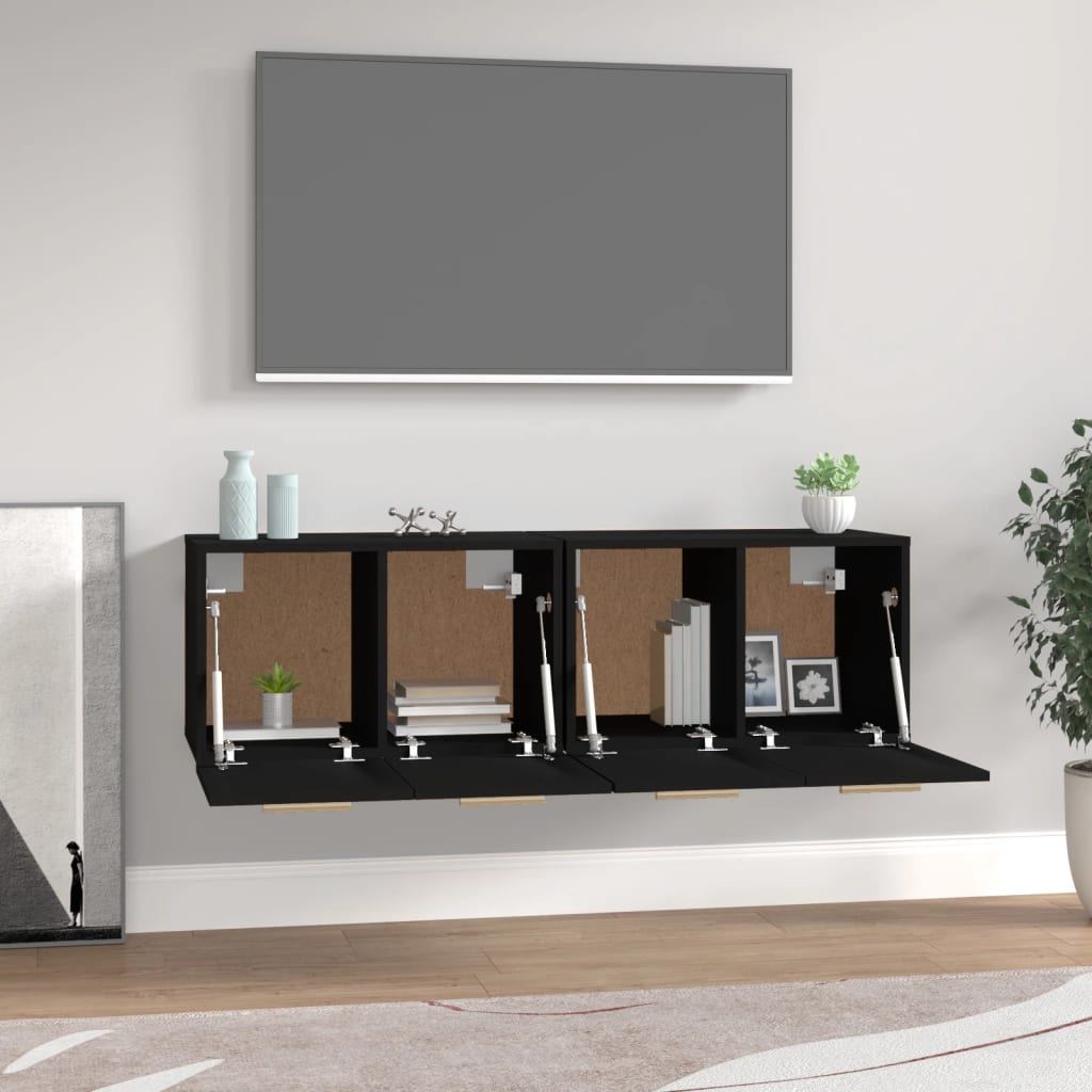 vidaXL Wall Cabinets 2 pcs Black 60x36.5x35 cm Engineered Wood