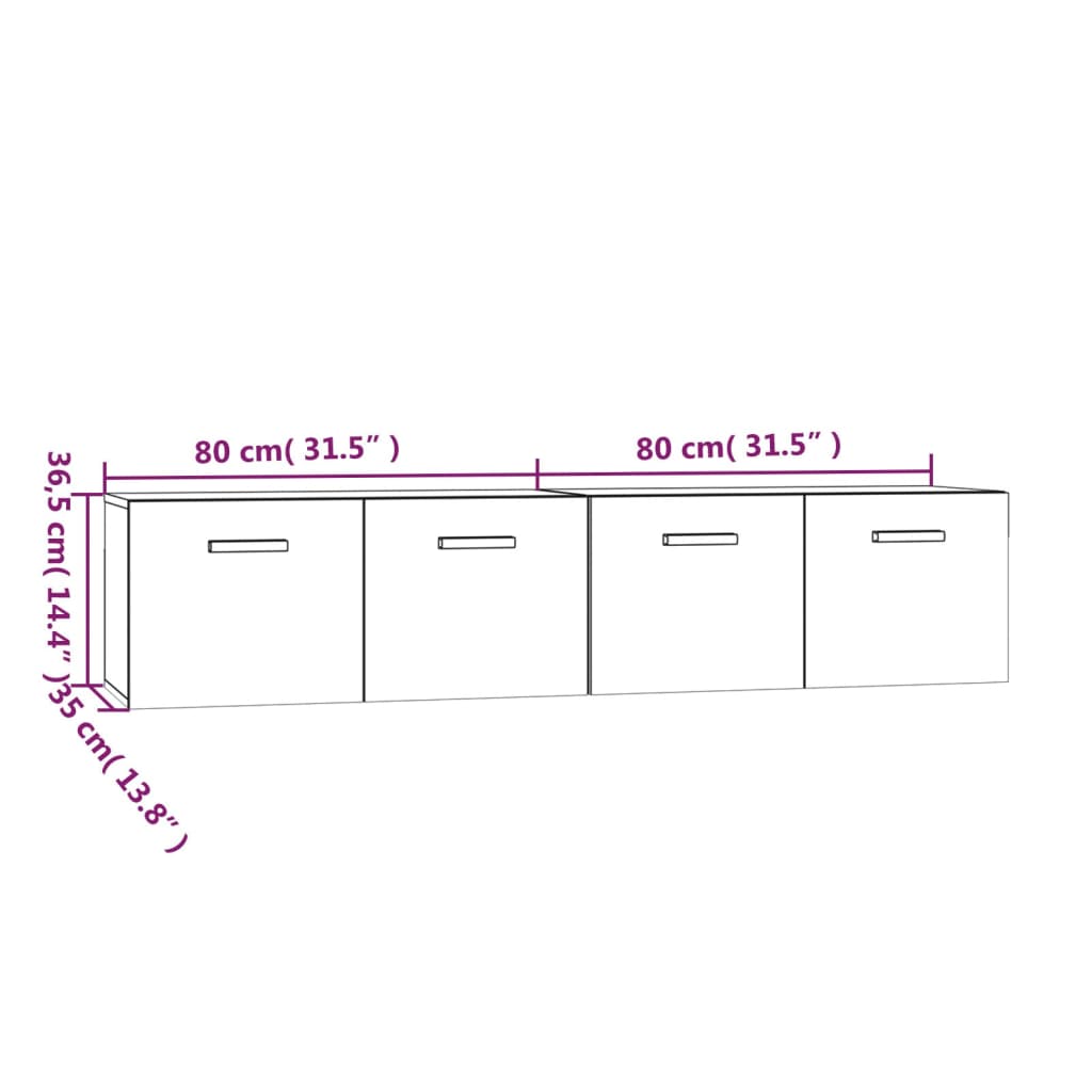 imagem de vidaXL Armários parede 2pcs 80x35x36,5 cm madeira branco brilhante9