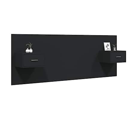 vidaXL T&ecirc;te de lit avec armoires Noir Bois d&rsquo;ing&eacute;nierie