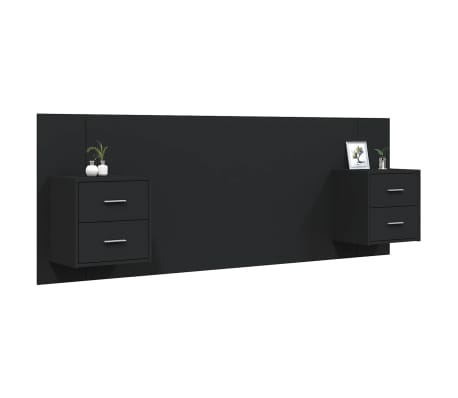 vidaXL Bed Headboard with Cabinets Black Engineered Wood