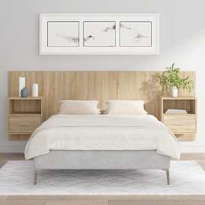 Posteljno vzglavje z omaricami sonoma hrast konstruiran les