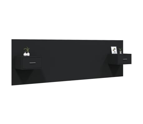 vidaXL Bed Headboard with Cabinets Black Engineered Wood