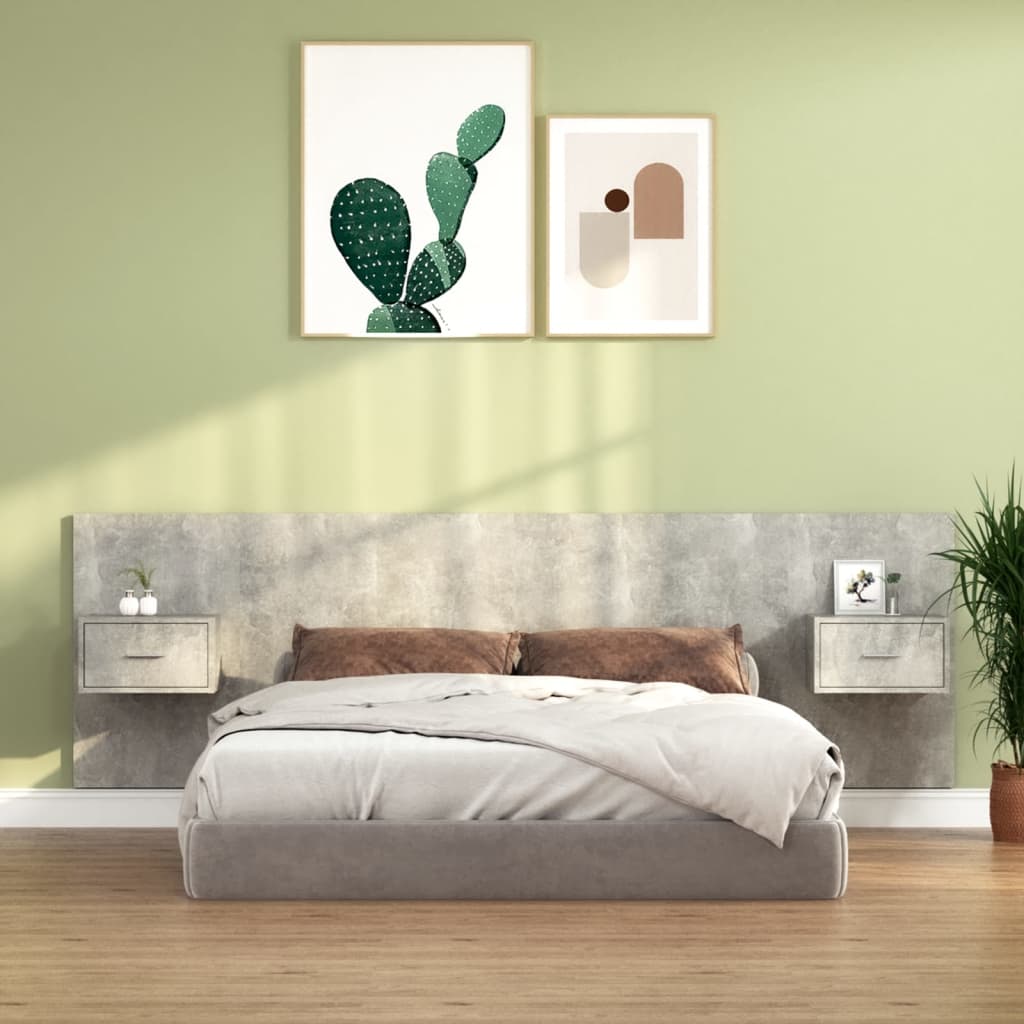 vidaXL Tăblie de pat cu dulapuri, gri beton, lemn prelucrat