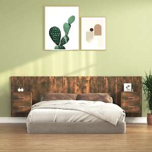 Posteljno vzglavje z omaricami dimljeni hrast konstruiran les