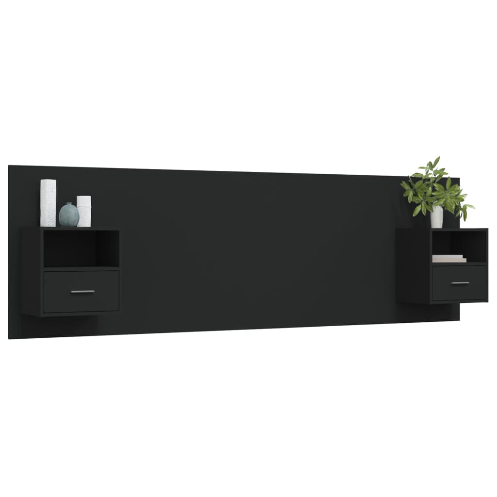 vidaXL Bed Headboard with Cabinets Black Engineered Wood