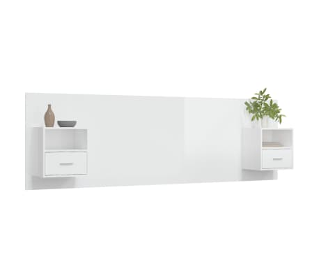 vidaXL Cabecero de cama con mesitas madera contrachapada blanco brillo