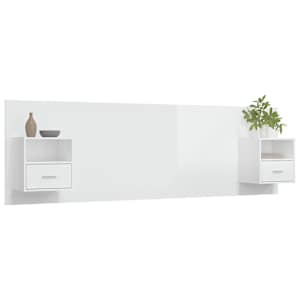 vidaXL Cabecero de cama con mesitas madera contrachapada blanco brillo