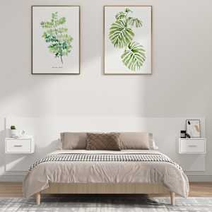 Posteljno vzglavje z omaricami bel konstruiran les