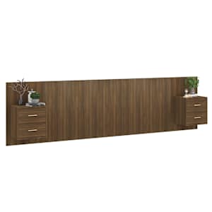 vidaXL Posteljno vzglavje z omaricami rjav hrast konstruiran les