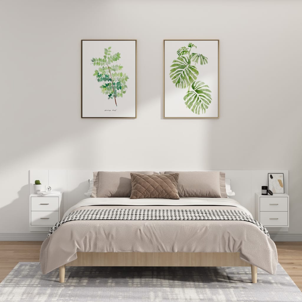 Tête de lit avec armoires Blanc Bois d'ingénierie