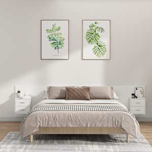 Posteljno vzglavje z omaricami bel konstruiran les