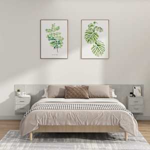 Posteljno vzglavje z omaricami betonsko siv konstruiran les