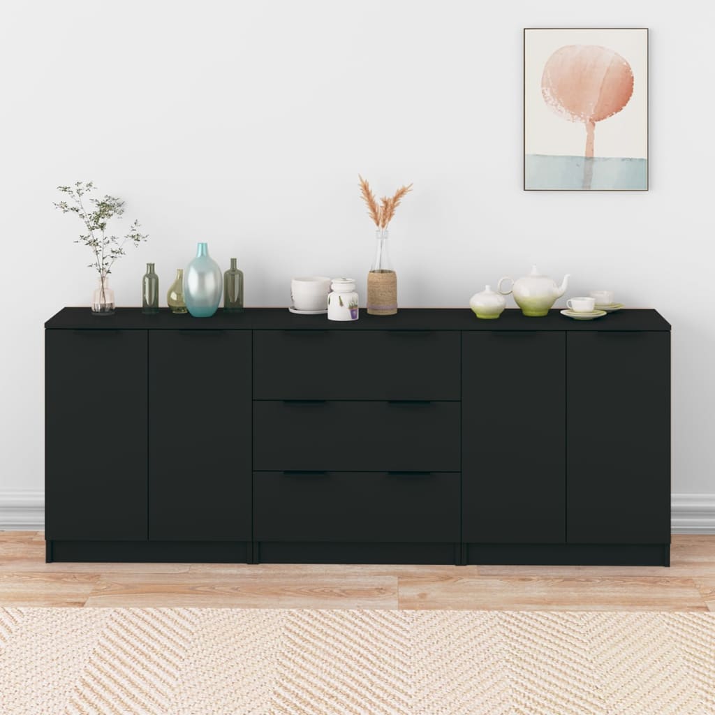 vidaXL 3-tlg. Sideboard-Set Schwarz Holzwerkstoff