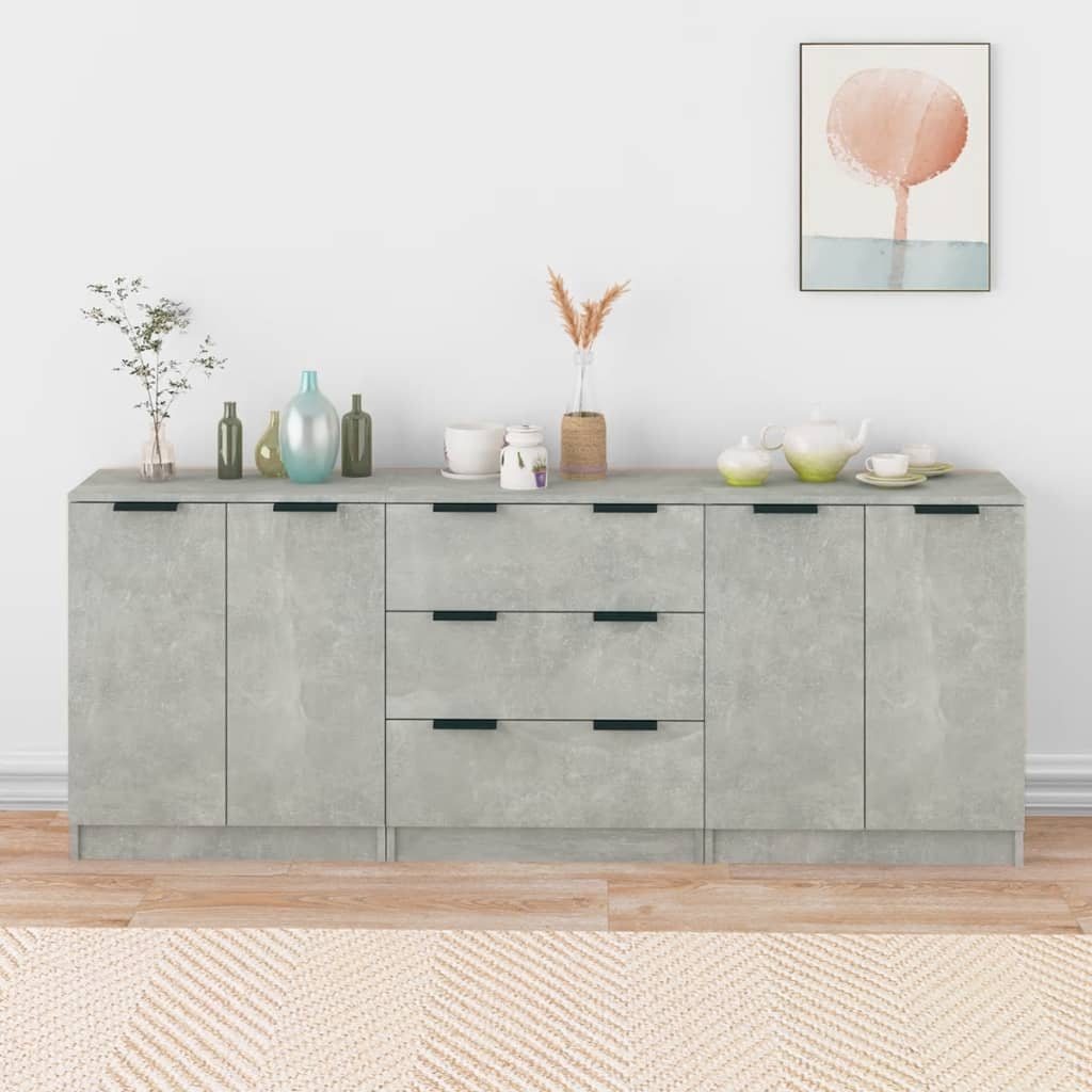 vidaXL 3-tlg. Sideboard-Set Betongrau Holzwerkstoff