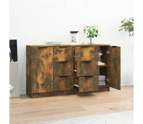 vidaXL Sideboards 2 pcs Smoked Oak 60x30x70 cm Engineered Wood