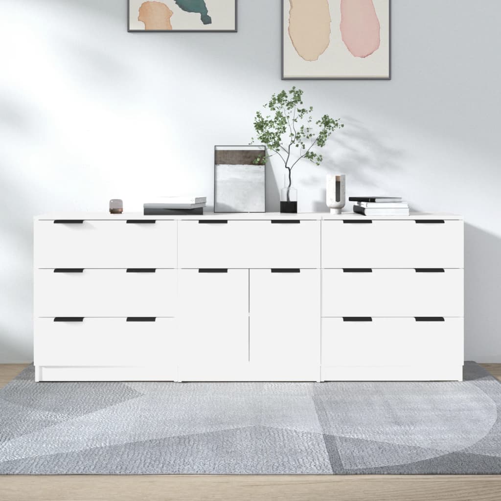 vidaXL 3-tlg. Sideboard Weiß Holzwerkstoff