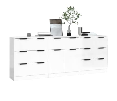 vidaXL kumodes, 3 gab., spīdīgi baltas, inženierijas koks