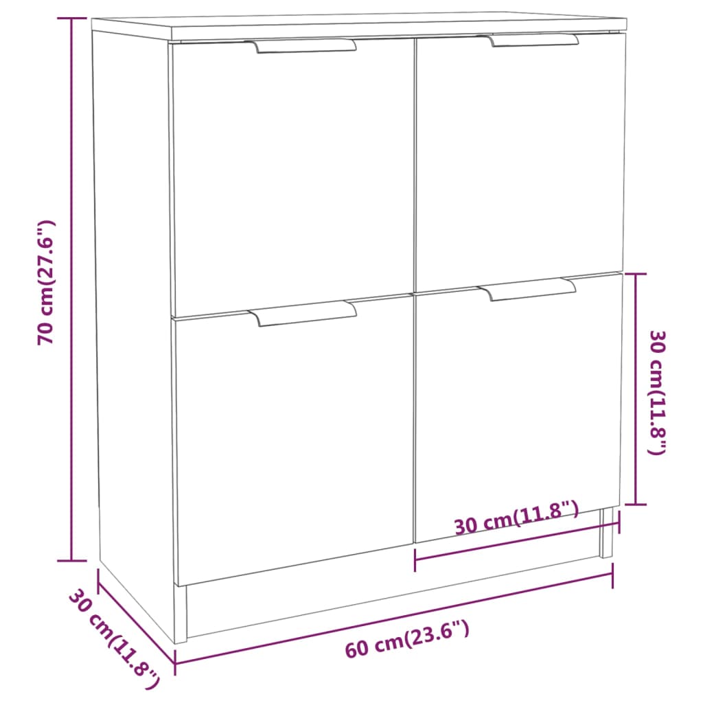 Komoda 2 kosa bela visok sijaj 60x30x70 cm konstruiran les