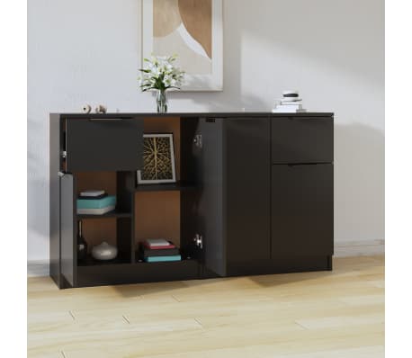vidaXL &Scaron;oninės spintelės, 2vnt., juodos, 60x30x70cm, apdirbta mediena
