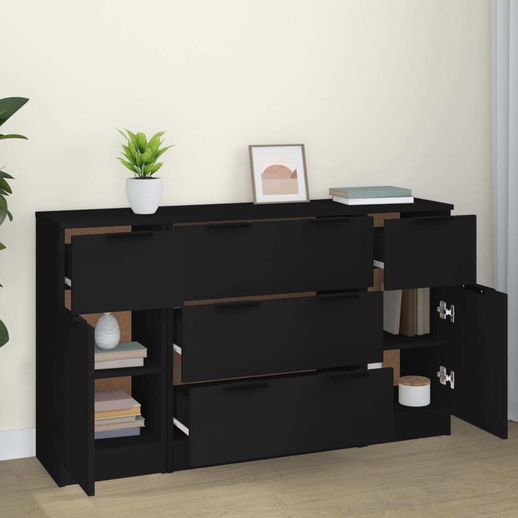 Thumbnail - vidaXL 3-tlg. Sideboard-Set Schwarz Holzwerkstoff