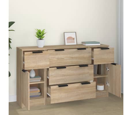 vidaXL 3-delna komoda sonoma hrast inženirski les