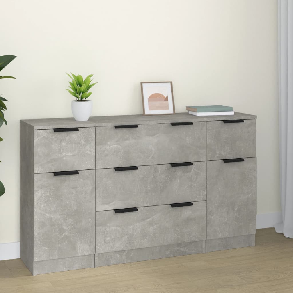 vidaXL 3-tlg. Sideboard-Set Betongrau Holzwerkstoff