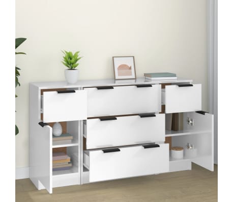 vidaXl 3-dijelni set komoda visoki sjaj bijeli od konstruiranog drva
