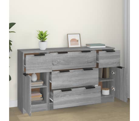 vidaXL 3-tlg. Sideboard-Set Grau Sonoma Holzwerkstoff
