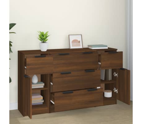 vidaXL Set servantă, 3 piese, stejar maro, lemn prelucrat