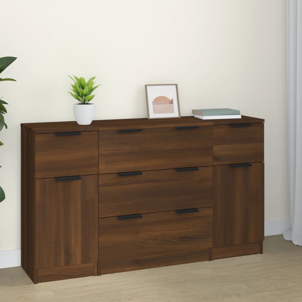 vidaXL 3-tlg. Sideboard-Set Braun Eichen-Optik Holzwerkstoff