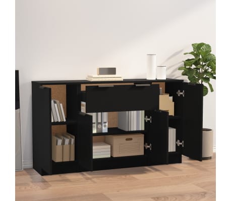 vidaXL Sideboards 3 Stk. Schwarz Holzwerkstoff