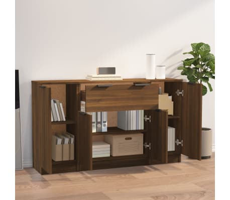 vidaXL Servantă, 3 buc., stejar maro, lemn prelucrat