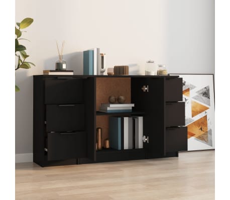 vidaXL Sideboards 3 pcs Black Engineered Wood