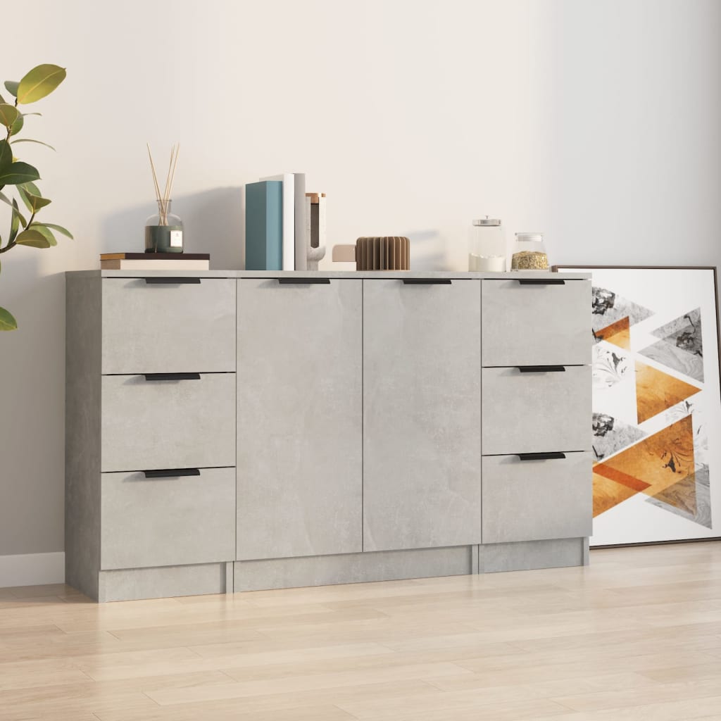 vidaXL Sideboards 3 Stk. Betongrau Holzwerkstoff