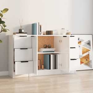 vidaXL &Scaron;oninės spintelės, 3vnt., baltos, apdirbta mediena, blizgios