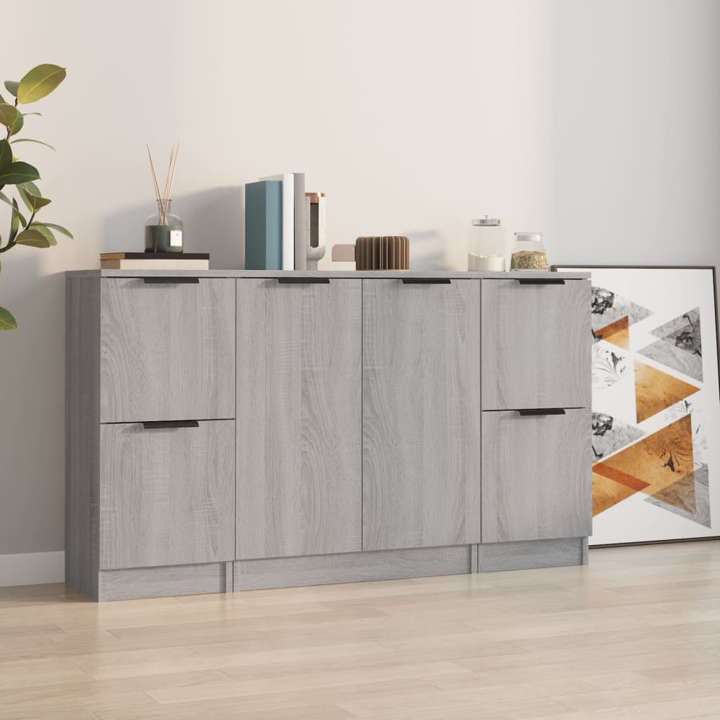 3 pz Credenze，Madia per salotto，Buffet da cucina Moderna Grigio Sonoma in  Legno Multistrato XZZ278358 MaisonChic