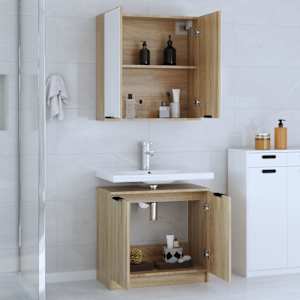 vidaXL Vonios spintelių komplektas, 2 dalių, ąžuolo, apdirbta mediena