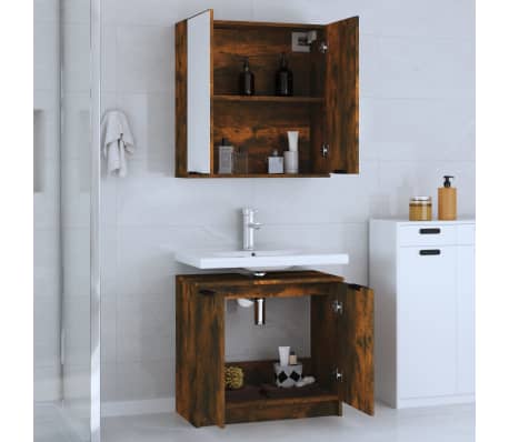 vidaXL Ensemble d'armoires de salle de bain 2 pcs ch&ecirc;ne fum&eacute;