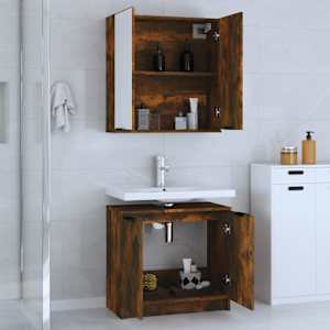 vidaXL Ensemble d'armoires de salle de bain 2 pcs ch&ecirc;ne fum&eacute;