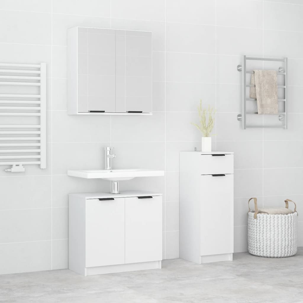 3dílný set koupelnových skříněk bílý kompozitní dřevo