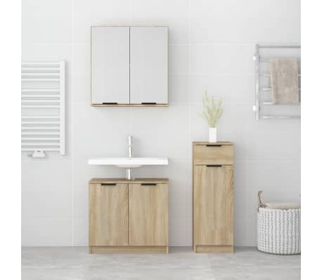 vidaXL Vonios spintelių komplektas, 3 dalių, ąžuolo, apdirbta mediena