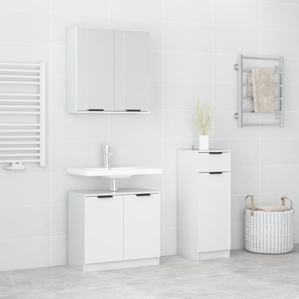 3dílný set koupelnových skříněk lesklý bílý kompozitní dřevo