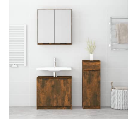 vidaXL Ensemble d'armoires de salle de bain 3 pcs ch&ecirc;ne fum&eacute;