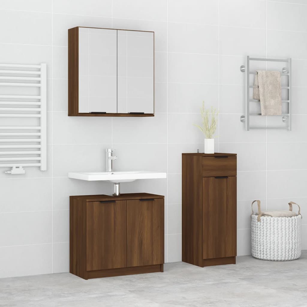 3dílná sada koupelnových skříněk hnědý dub kompozitní dřevo